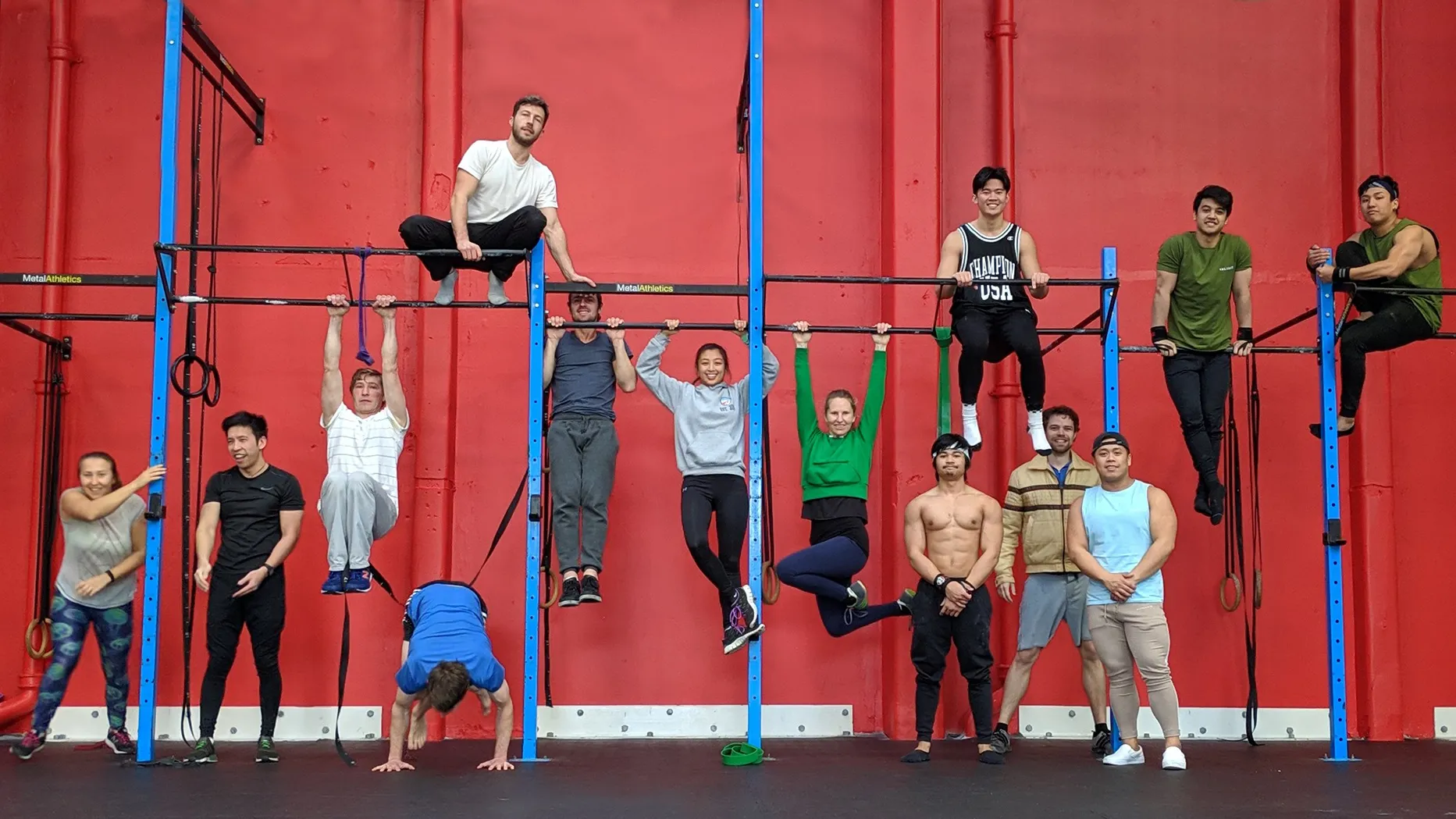 Photograph of the Wellington Calisthenics group during one of their indoor sessions